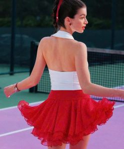 Váy tennis xếp tầng – Màu đỏ rượu vang
