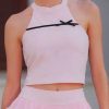 Áo tennis cổ yếm màu hồng có nơ